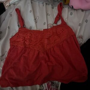 Rewind Red Eyelet Lace Tank Top